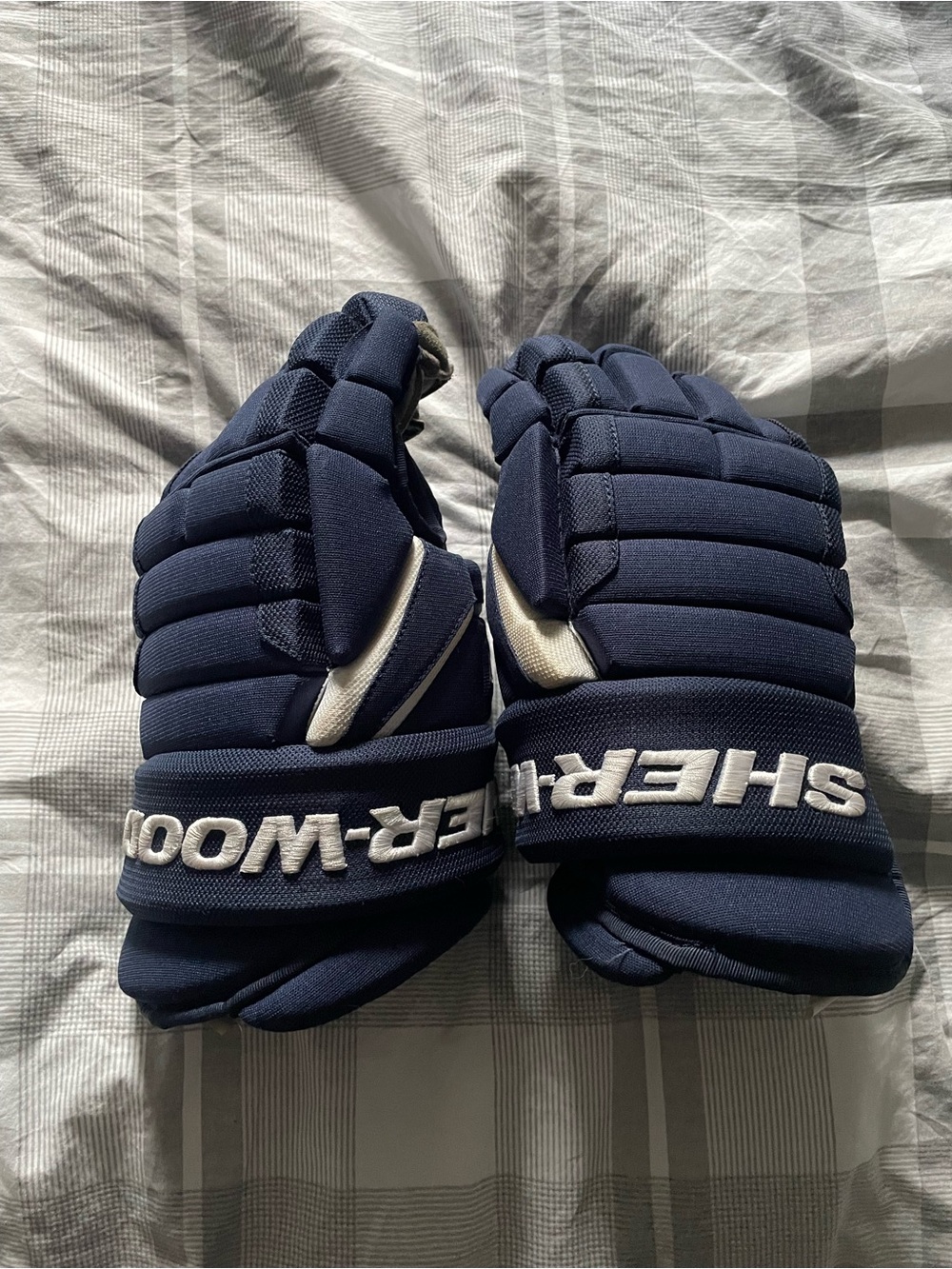 Navy Hockey Gloves - Protective Padded Design